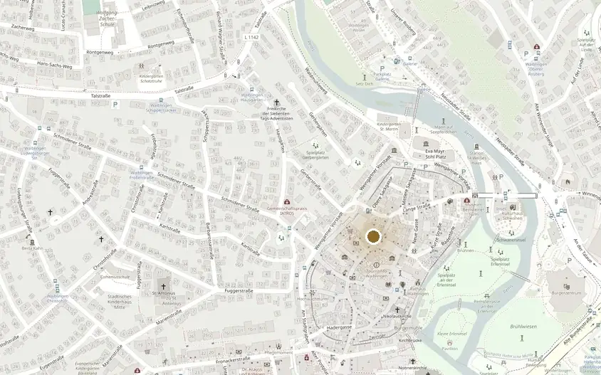 Ausschnitt des Waiblinger Stadtplans, die Markthalle in der Langen Straße 30 ist markiert